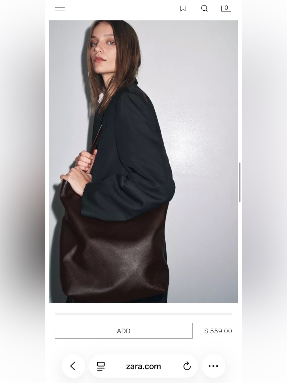 Zara Genuine Leather Tote Shoulder Bag in Dark Brown - Picture 3 of 9